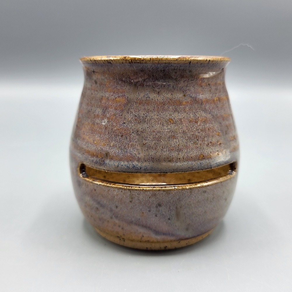 Signed LaWall Egg Separator Studio Pottery Handcrafted Brown Stoneware Decor